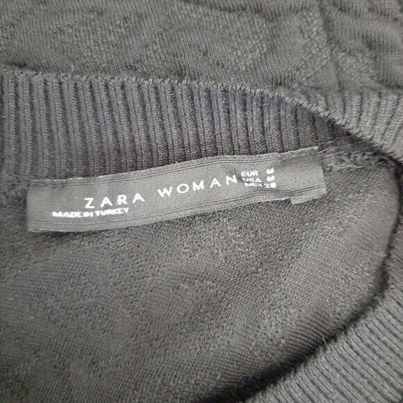 ZARA Floral Jacquard Embossed Mini Dress Soft Knit Black Sz M - Picture 12 of 12